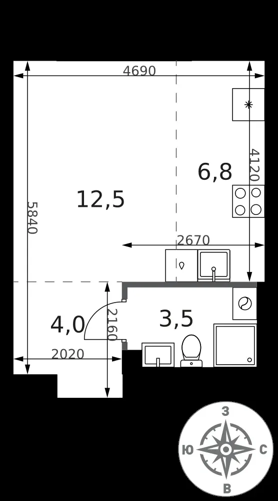 Студия, 26,8 м² — 12 788 076 ₽
