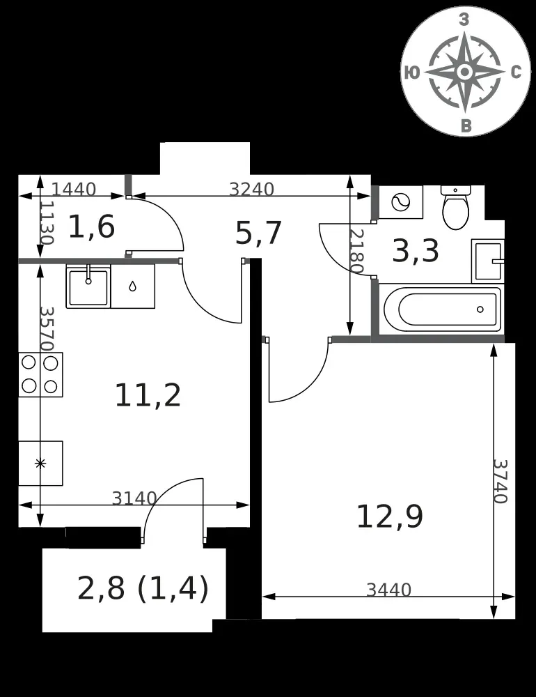 1-комнатная, 36,1 м² — 15 298 350 ₽
