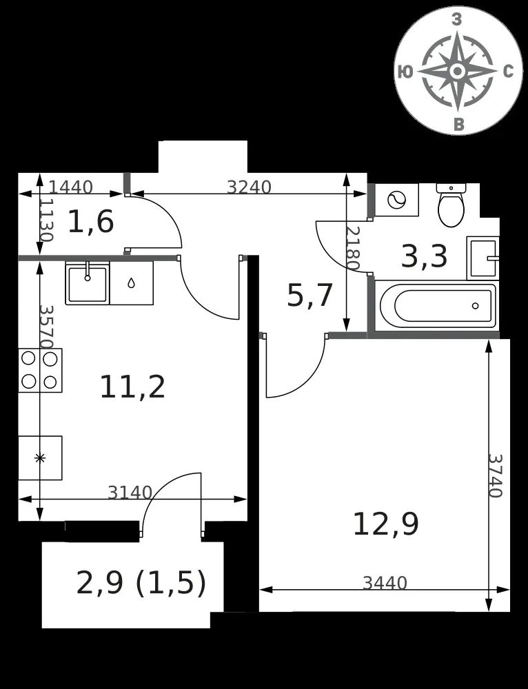 1-комнатная, 36,2 м² — 15 387 968 ₽