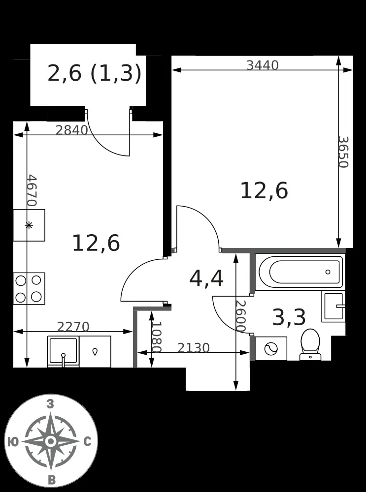 1-комнатная, 34,2 м² — 14 960 311 ₽