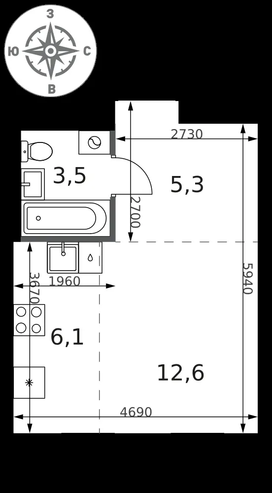 Студия, 27,5 м² — 13 297 845 ₽
