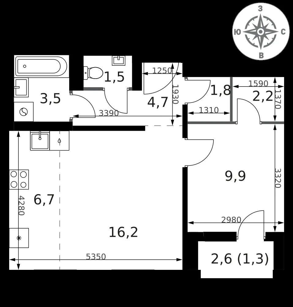 2-комнатная, 47,8 м² — 17 945 924 ₽