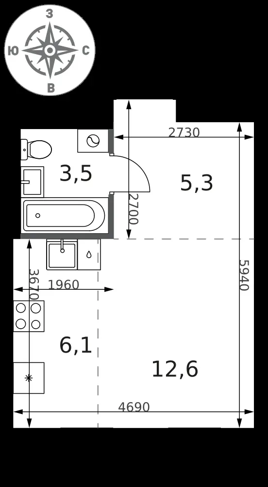 Студия, 27,5 м² — 13 423 383 ₽