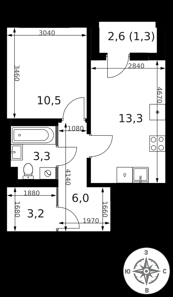 1-комнатная, 37,6 м² — 15 312 487 ₽