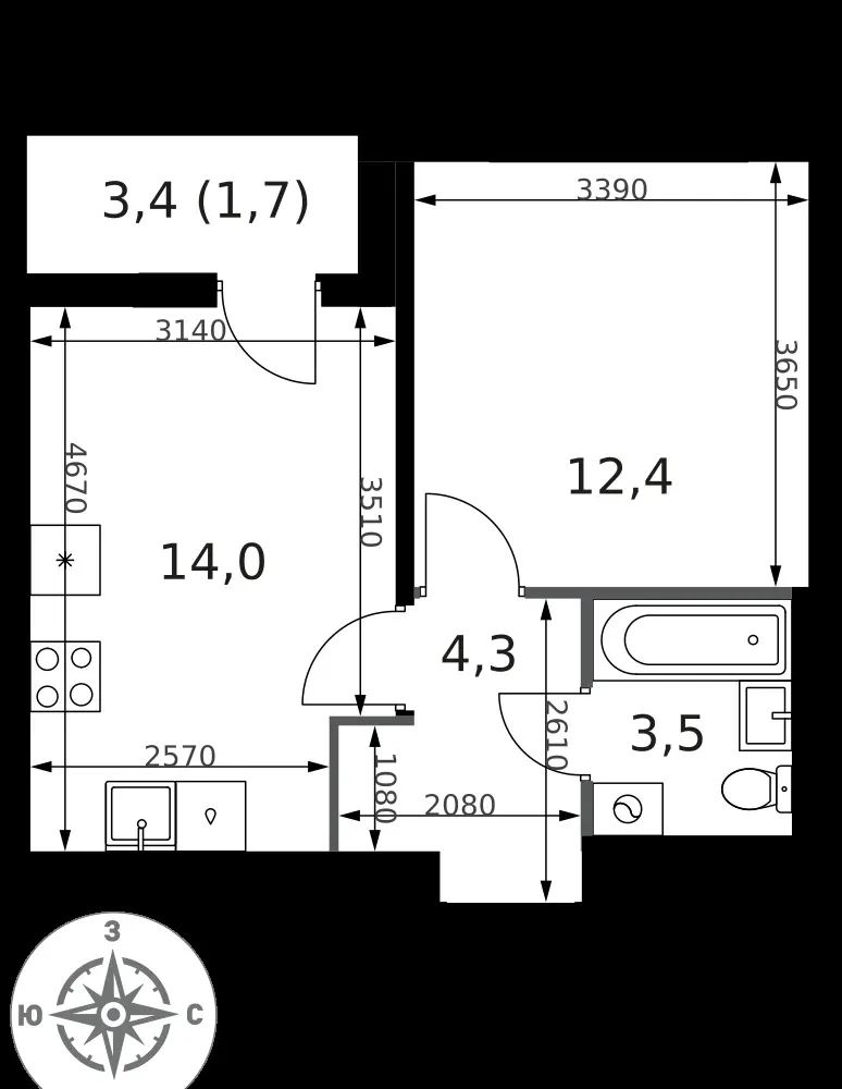 1-комнатная, 35,9 м² — 15 219 841 ₽