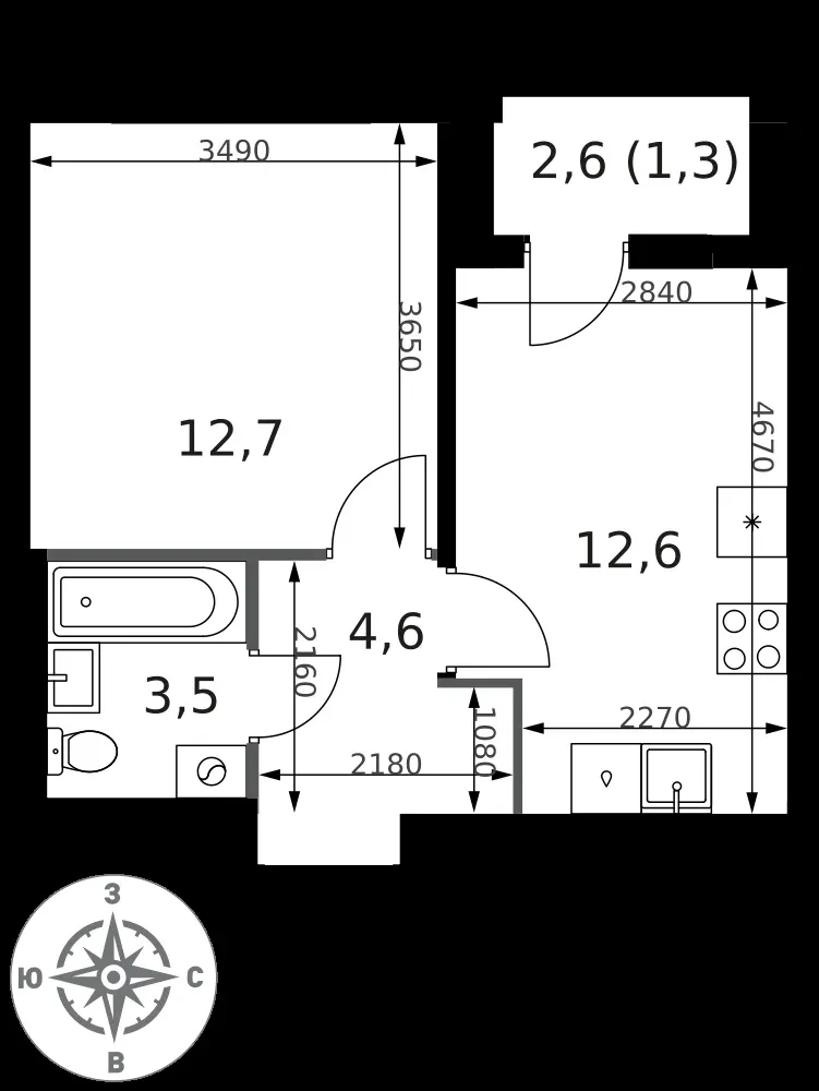 1-комнатная, 34,7 м² — 14 967 706 ₽