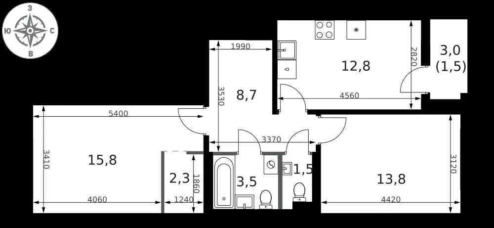 2-комнатная, 59,9 м² — 19 615 333 ₽