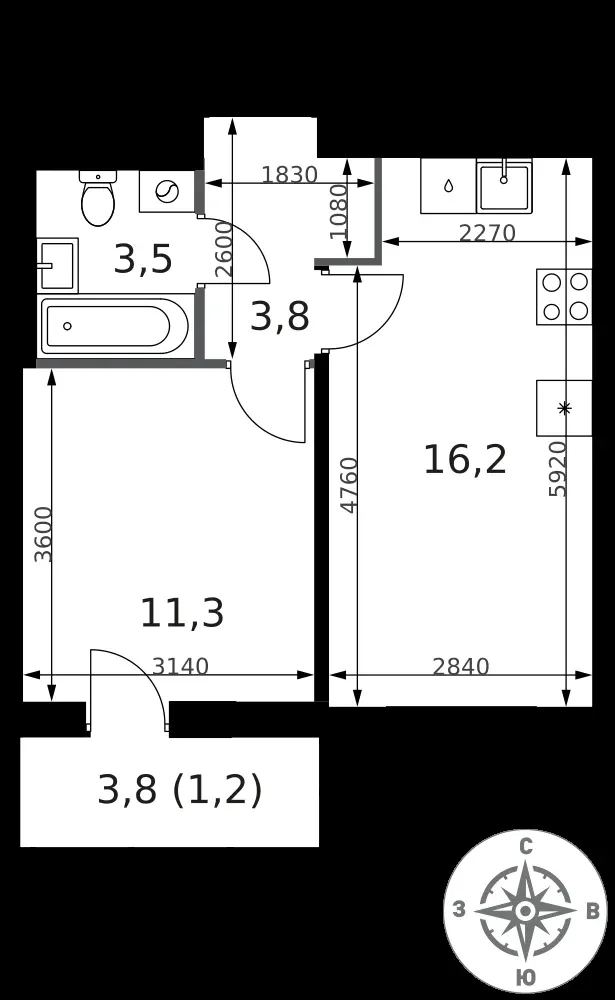 1-комнатная, 36 м² — 17 770 968 ₽