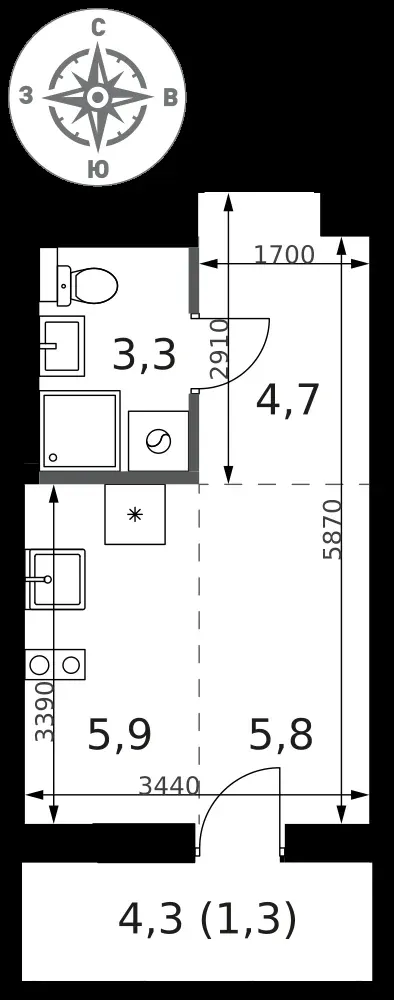 Студия, 21 м² — 12 572 259 ₽