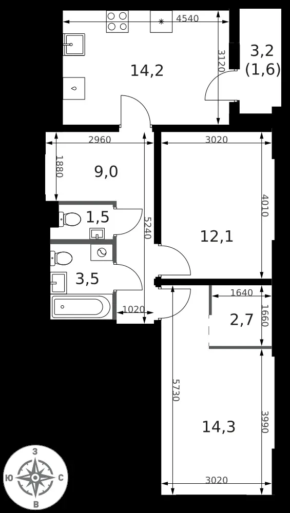 2-комнатная, 58,9 м² — 18 533 710 ₽