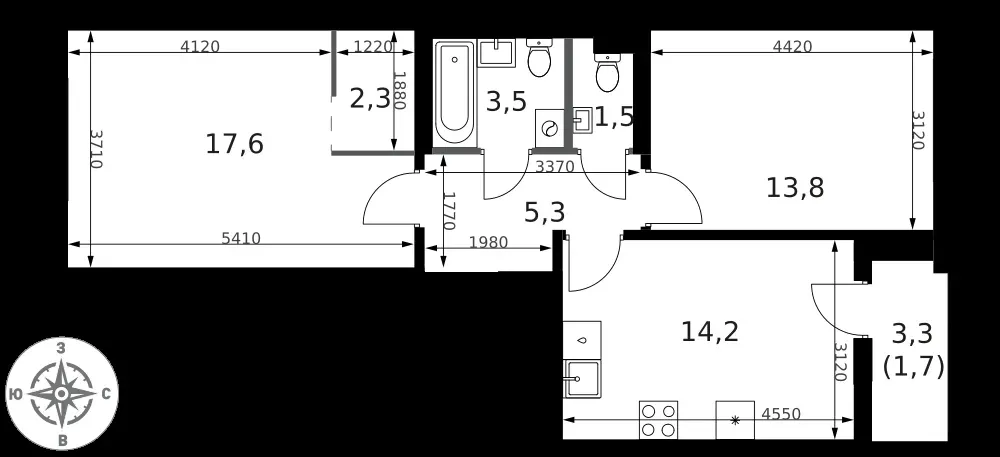 2-комнатная, 59,9 м² — 19 928 011 ₽