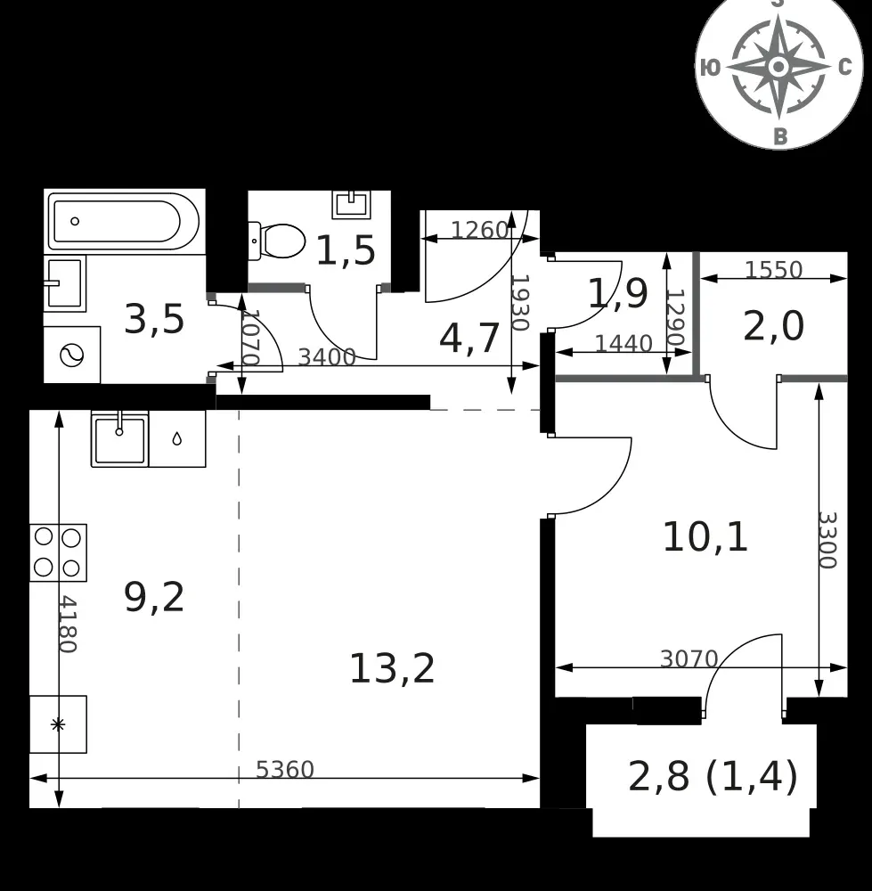 2-комнатная, 47,5 м² — 17 476 343 ₽