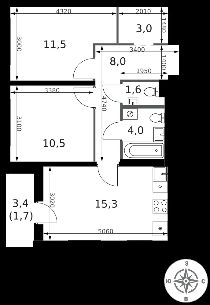 2-комнатная, 55,6 м² — 18 681 600 ₽