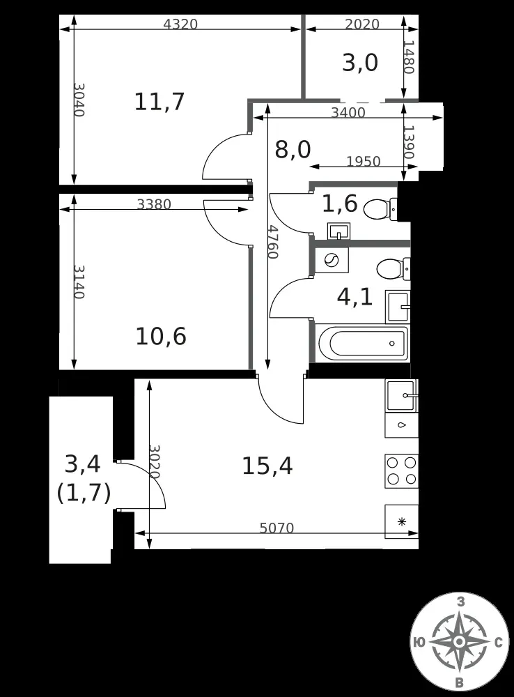 2-комнатная, 56,1 м² — 18 967 410 ₽
