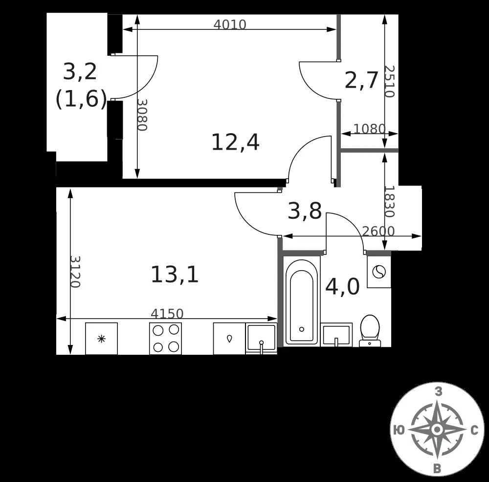 1-комнатная, 37,6 м² — 18 529 280 ₽