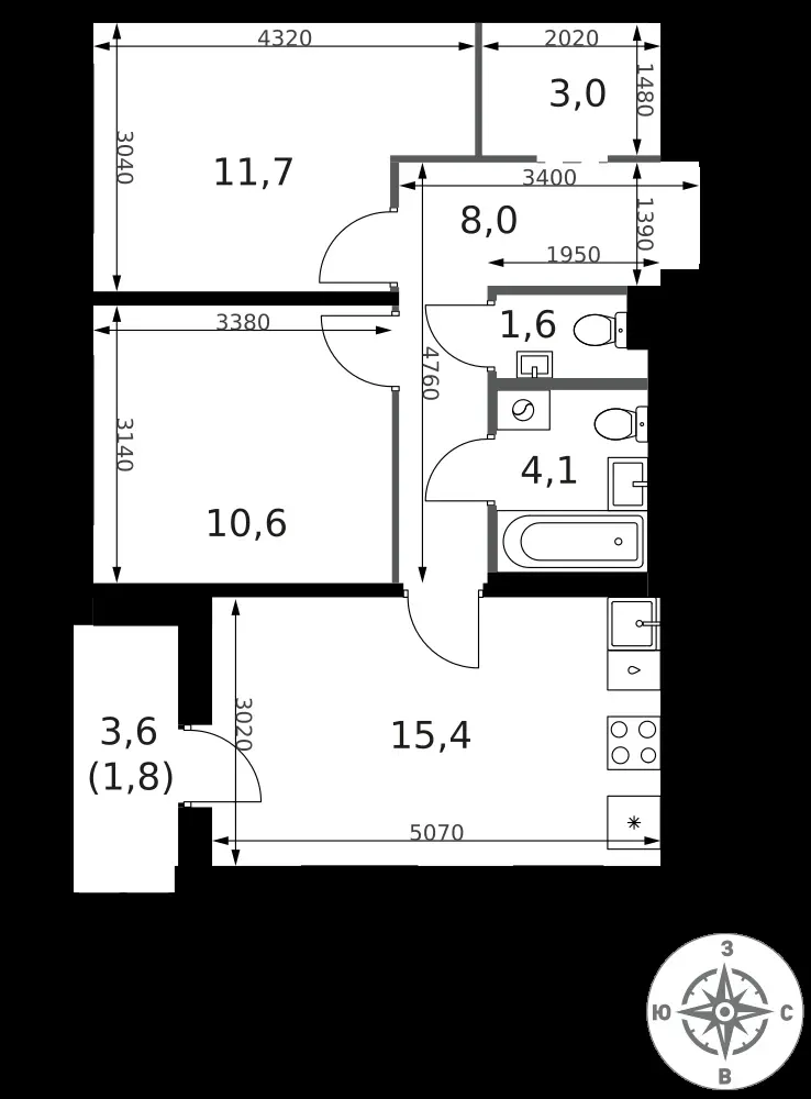2-комнатная, 56,2 м² — 19 072 032 ₽
