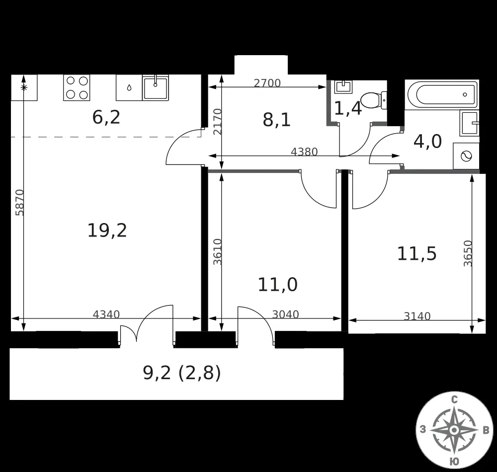 3-комнатная, 64,2 м² — 23 999 886 ₽