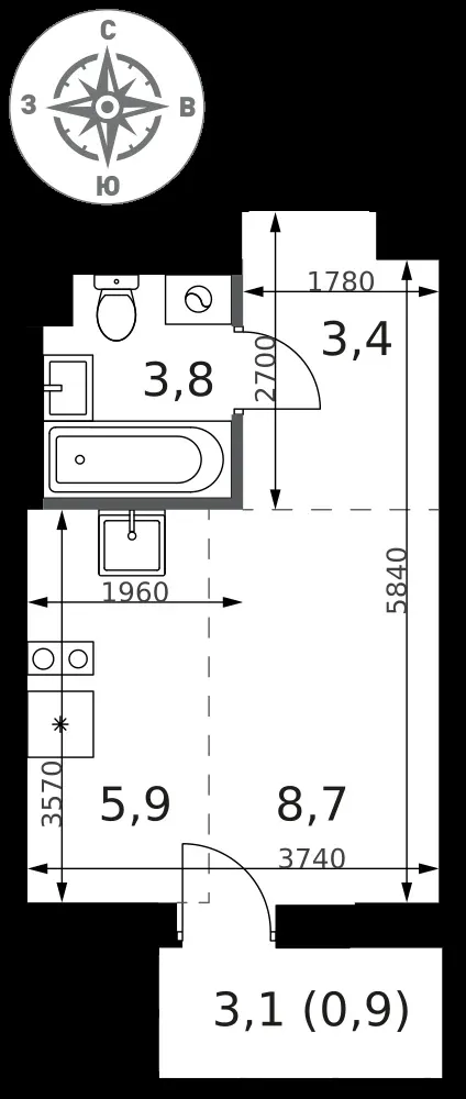 Студия, 22,7 м² — 13 235 803 ₽