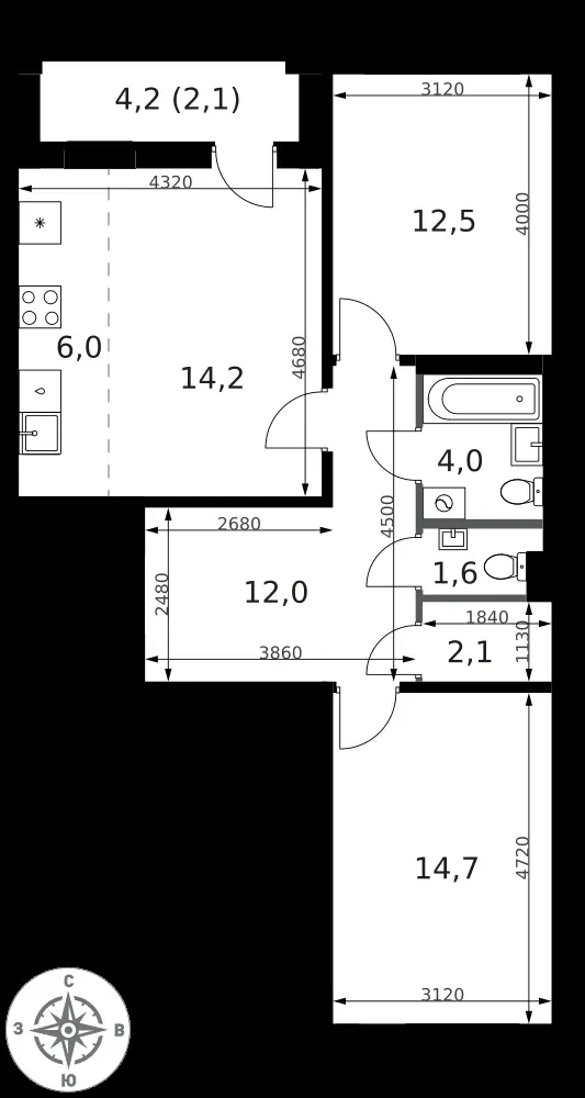 3-комнатная, 69,2 м² — 24 785 779 ₽