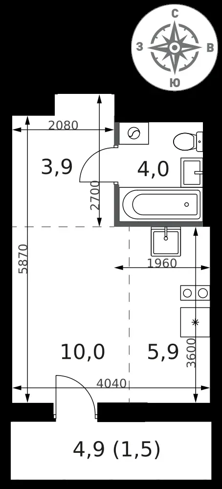 Студия, 25,3 м² — 12 438 619 ₽