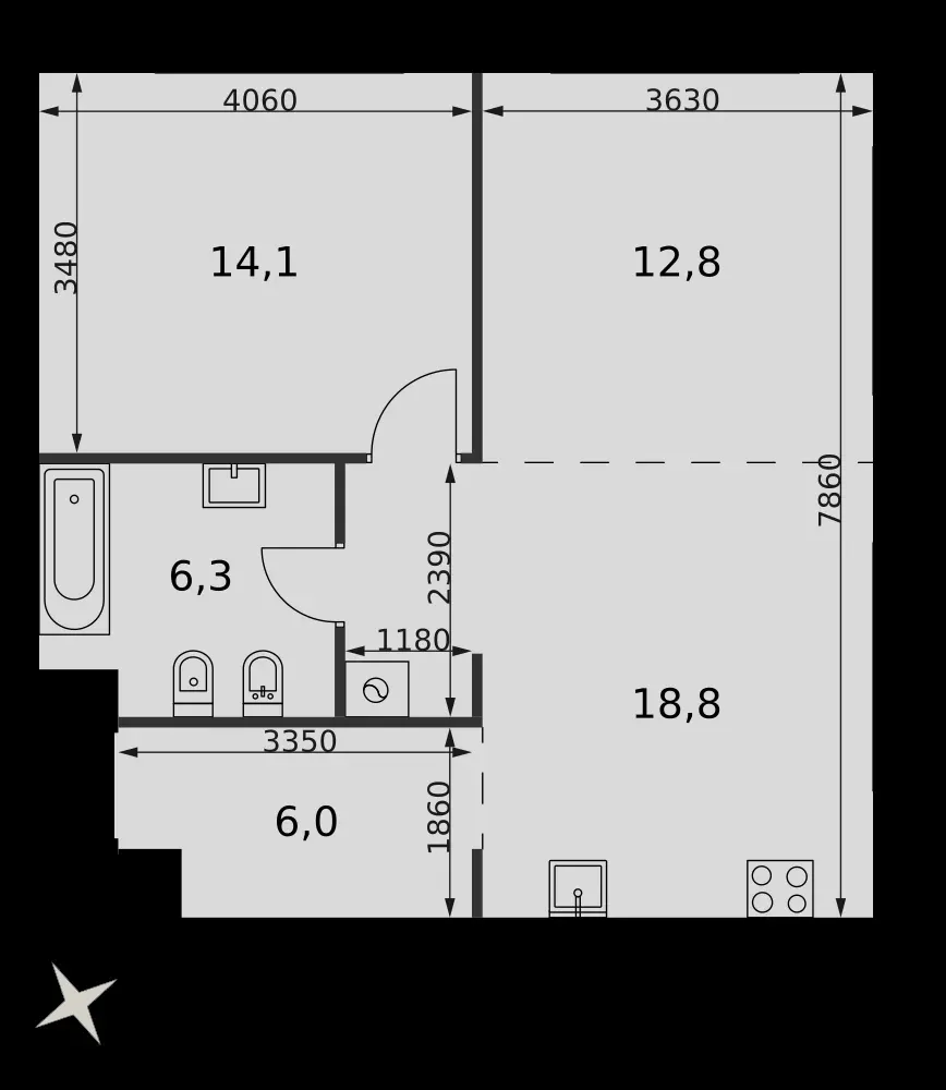 2-комнатная, 58 м² — 65 936 720 ₽