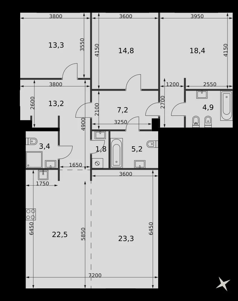 3-комнатная, 128 м² — 130 944 000 ₽