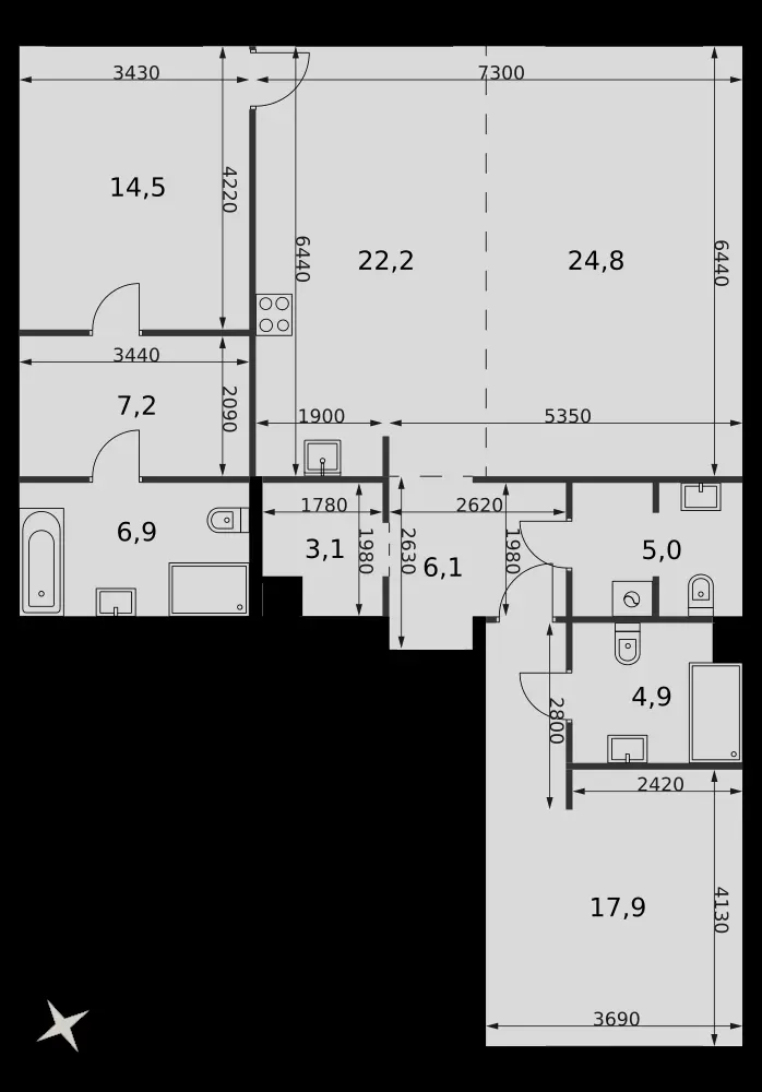 3-комнатная, 112,6 м² — 112 170 994 ₽
