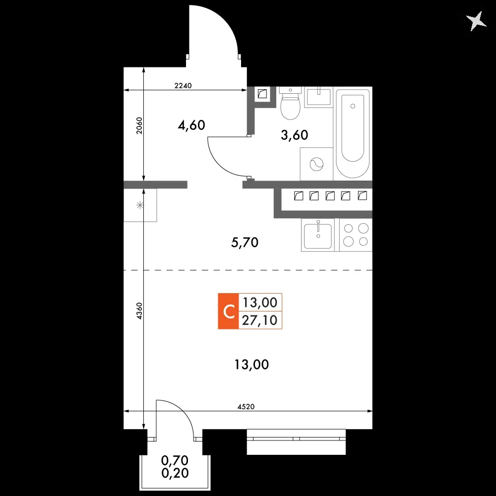 Студия, 27,1 м² — 4 985 999 ₽