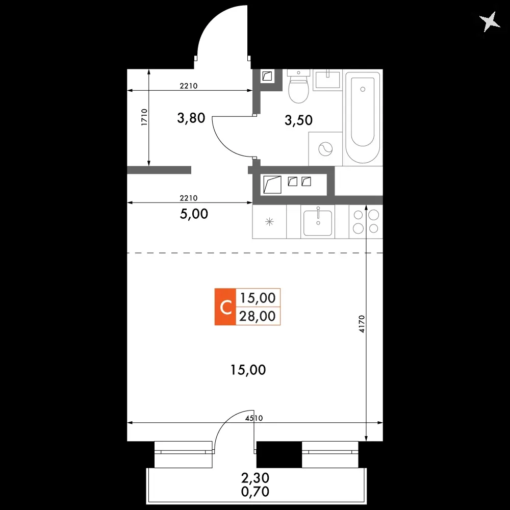Студия, 28 м² — 5 126 386 ₽
