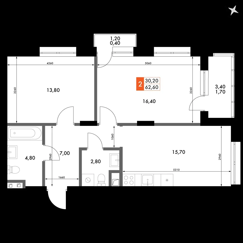 2-комнатная, 62,6 м² — 9 294 071 ₽