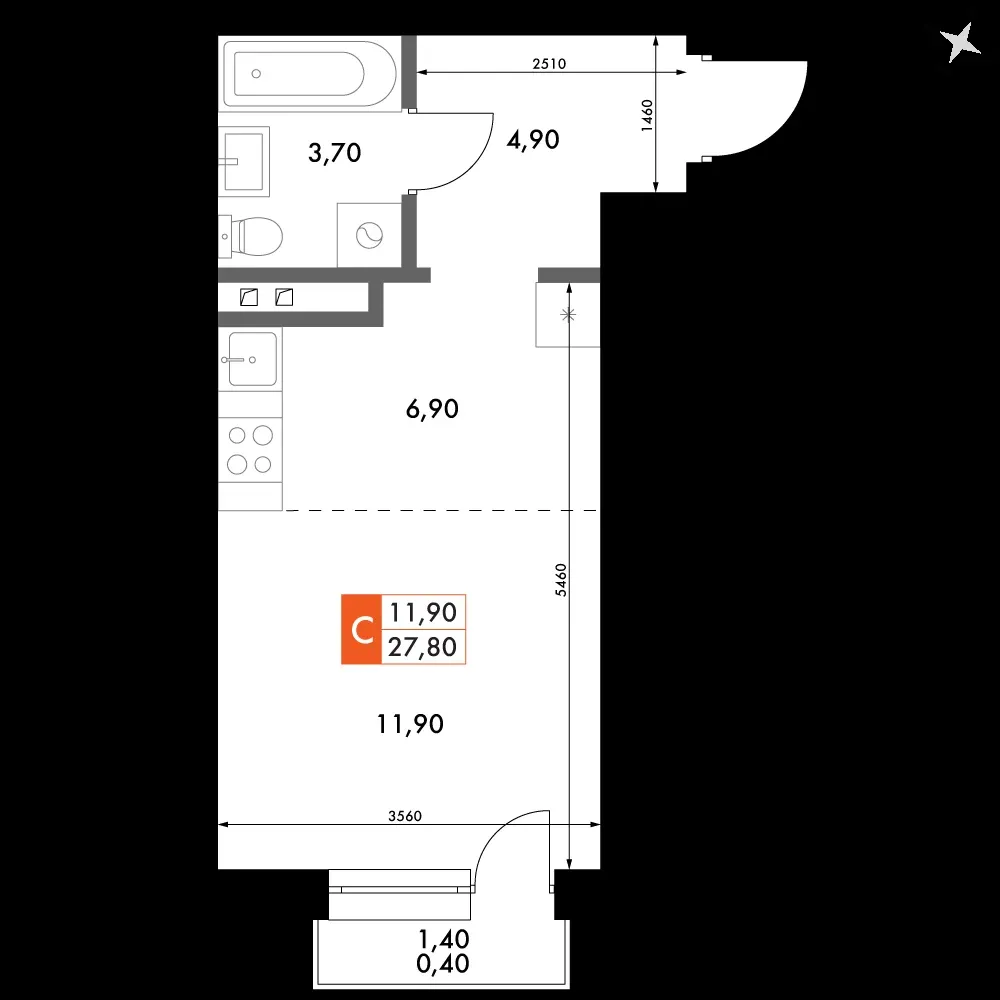 Студия, 27,8 м² — 5 039 728 ₽