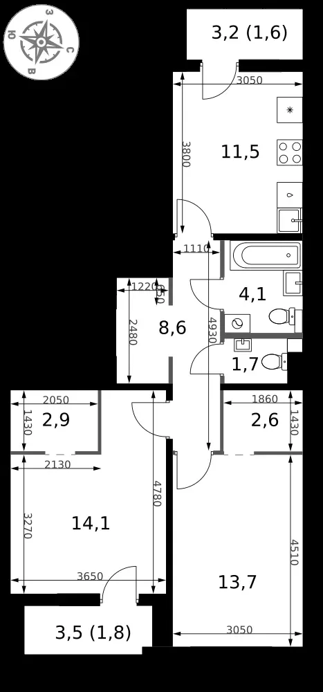 2-комнатная, 62,6 м² — 21 627 987 ₽