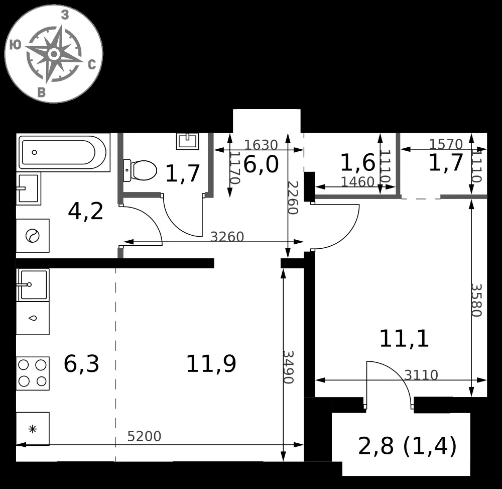 2-комнатная, 45,9 м² — 17 138 831 ₽