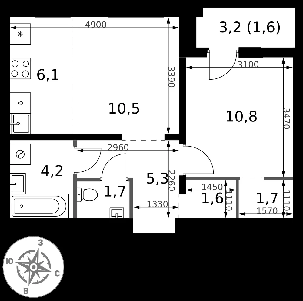2-комнатная, 43,5 м² — 16 480 976 ₽