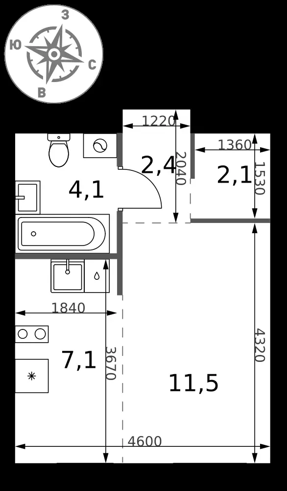 Студия, 27,2 м² — 11 573 546 ₽