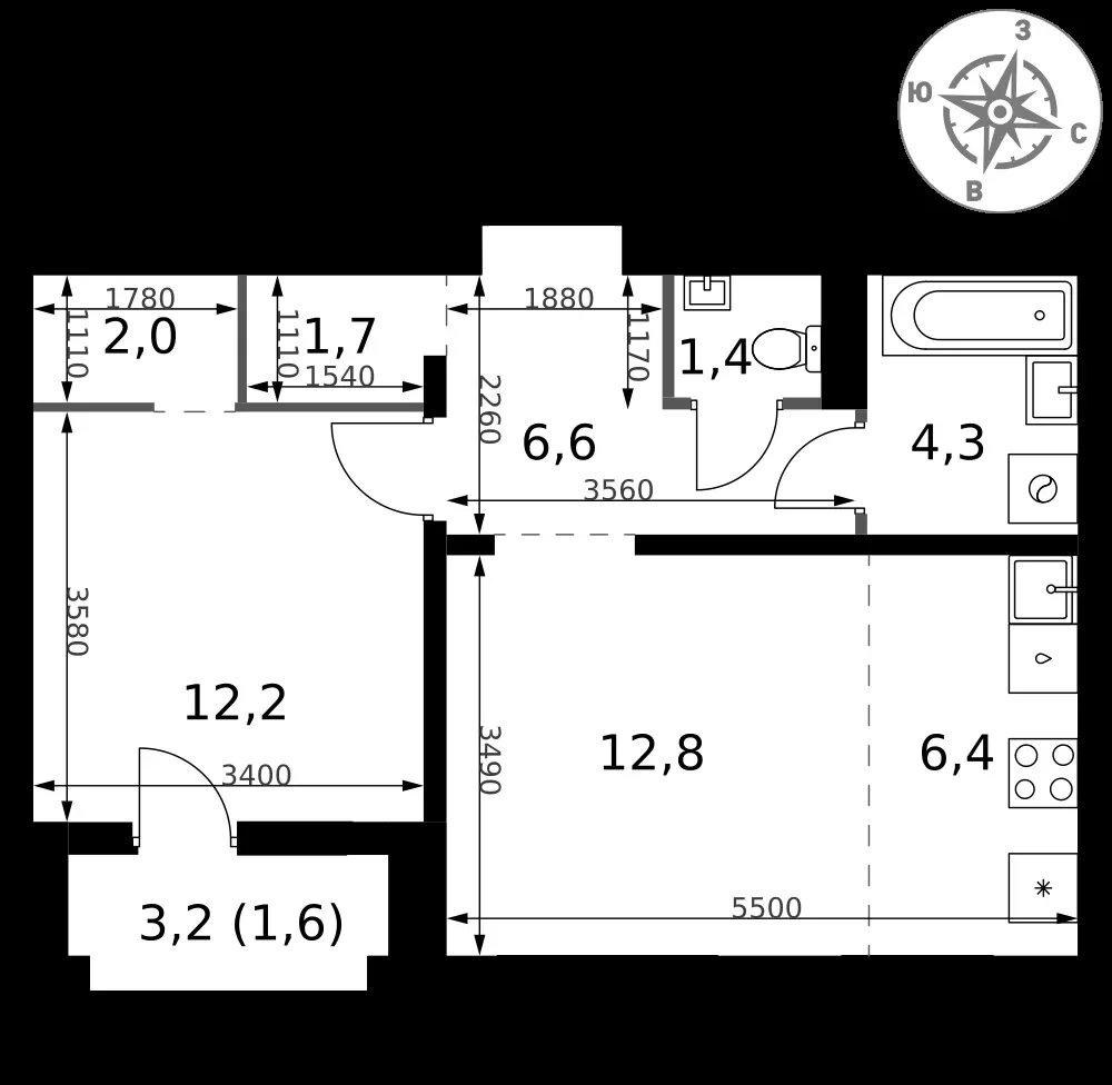 2-комнатная, 49 м² — 17 476 095 ₽