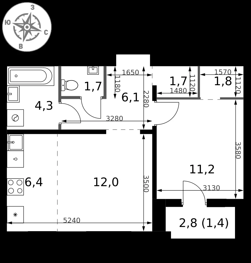 2-комнатная, 46,6 м² — 17 616 897 ₽
