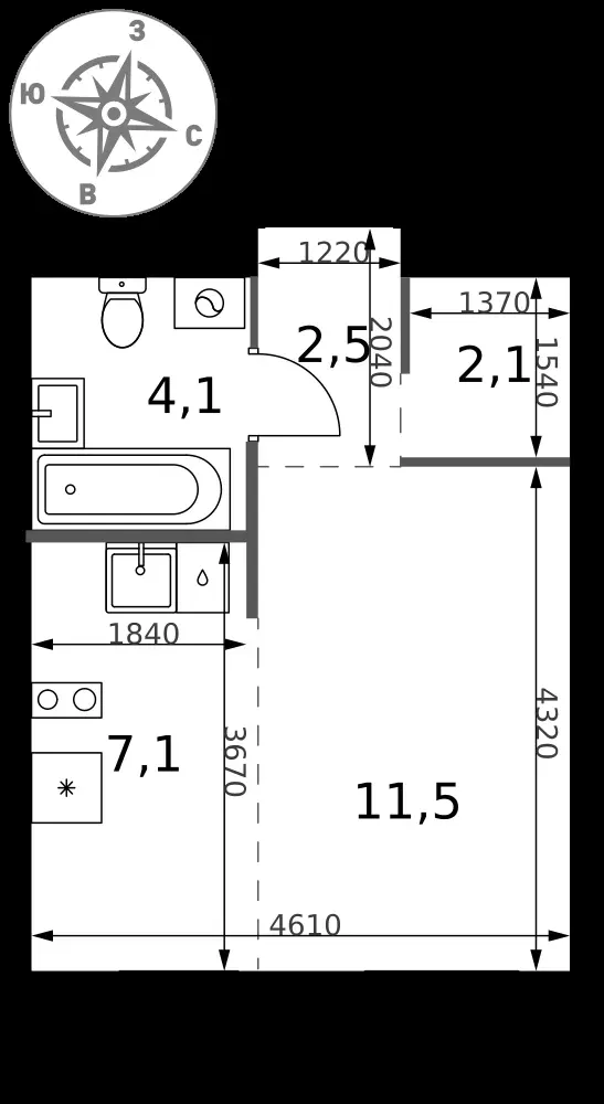 Студия, 27,3 м² — 11 716 832 ₽