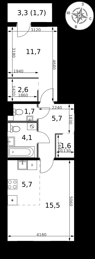2-комнатная, 50,3 м² — 17 818 121 ₽