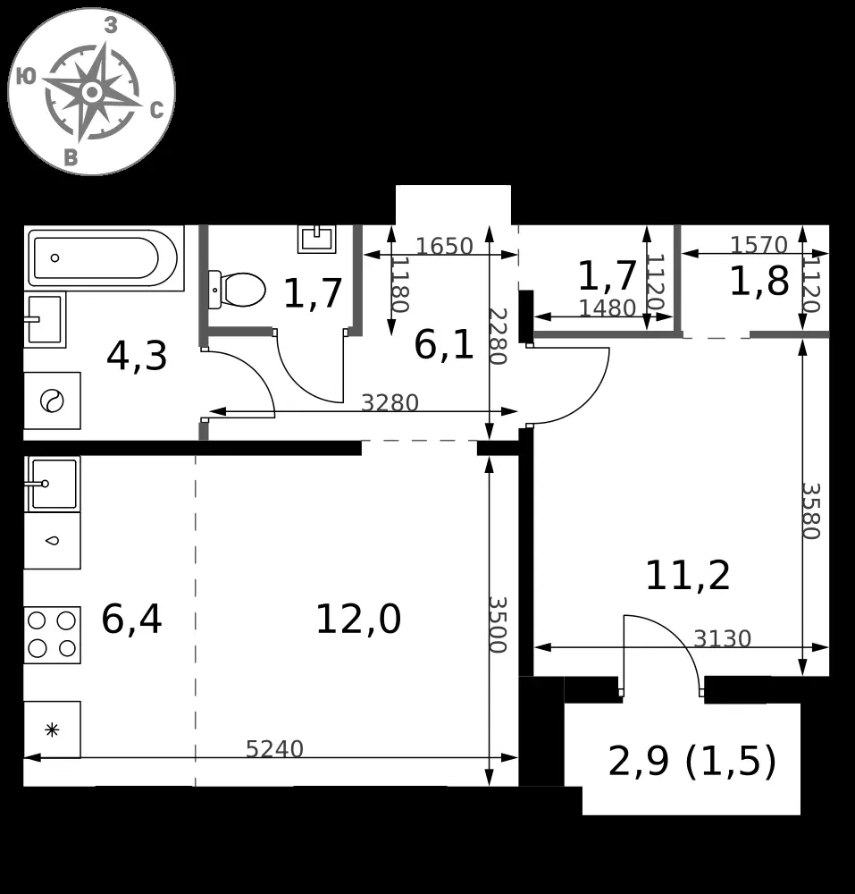 2-комнатная, 46,7 м² — 17 698 133 ₽