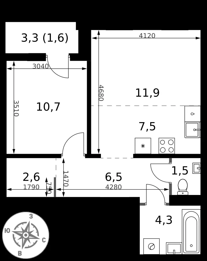 2-комнатная, 46,6 м² — 17 885 593 ₽