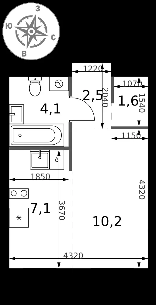 Студия, 25,5 м² — 11 845 388 ₽
