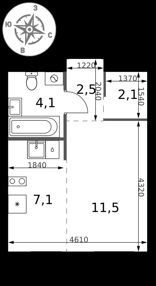 Студия, 27,3 м² — 11 761 604 ₽
