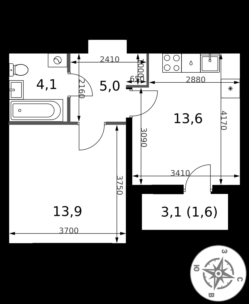 1-комнатная, 38,2 м² — 13 916 107 ₽