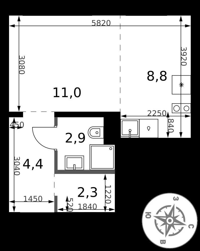 Студия, 29,4 м² — 11 960 214 ₽