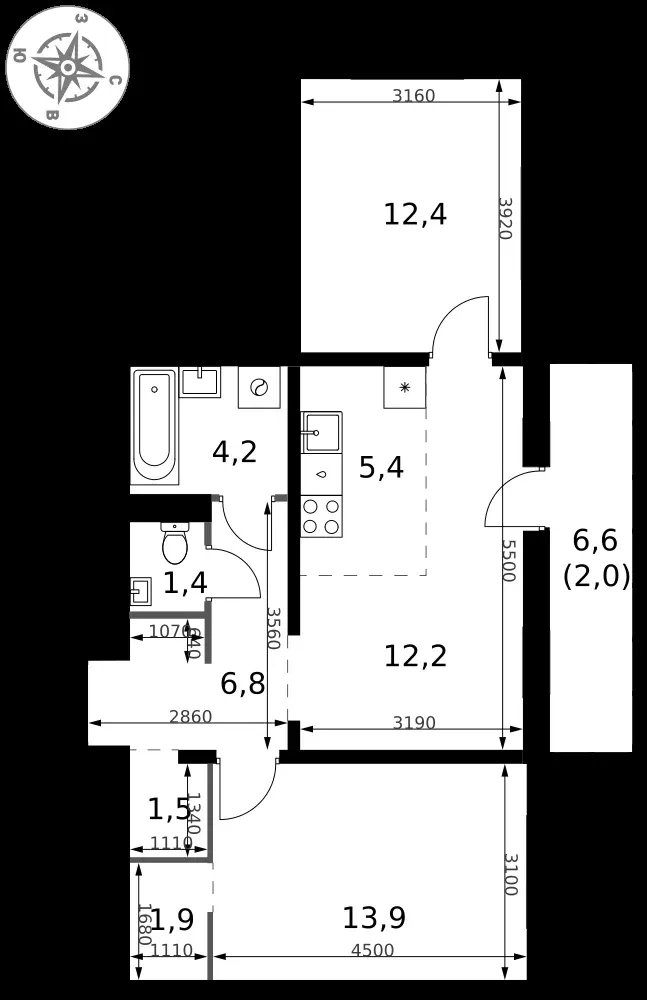 3-комнатная, 61,7 м² — 21 626 899 ₽