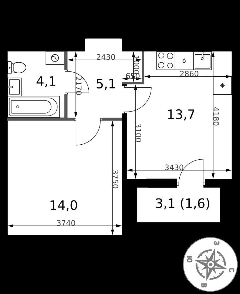 1-комнатная, 38,5 м² — 14 141 281 ₽