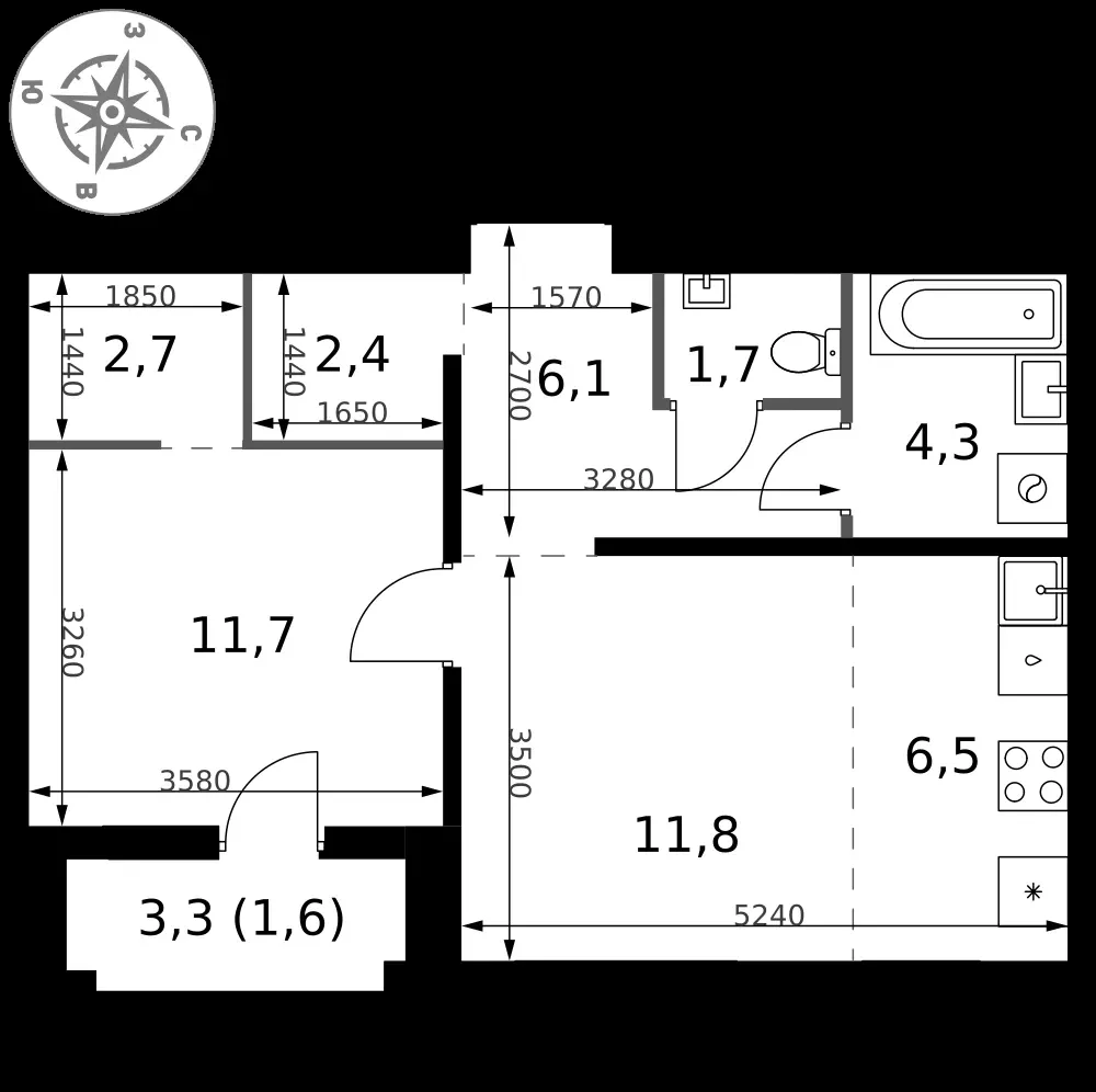 2-комнатная, 48,8 м² — 17 672 530 ₽
