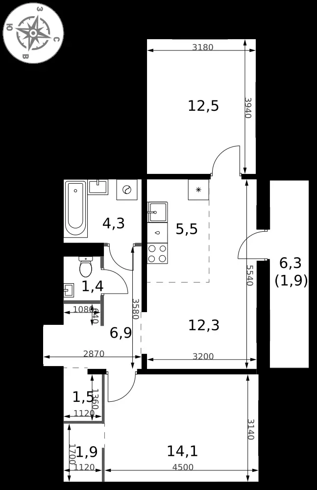 3-комнатная, 62,3 м² — 21 982 057 ₽