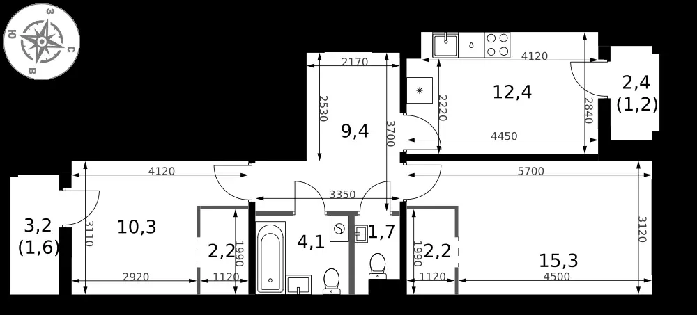 2-комнатная, 60,4 м² — 20 418 522 ₽